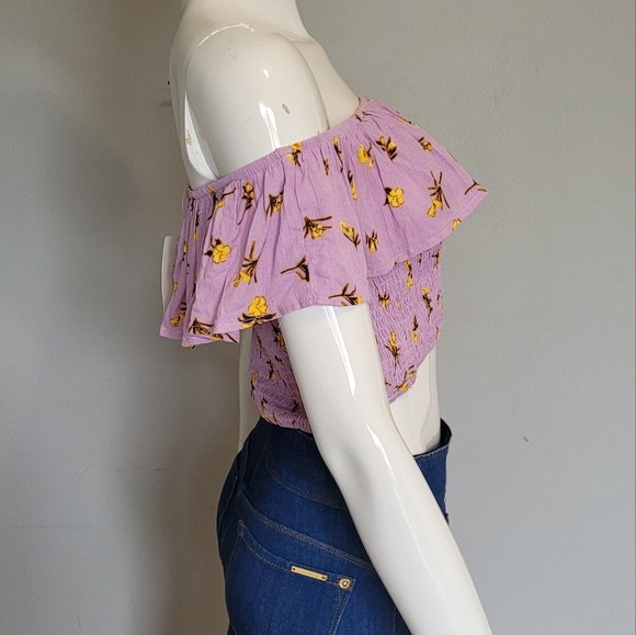 Francesca's Floral OTS Crop Top, BNWT, Size L - Picture 2 of 6